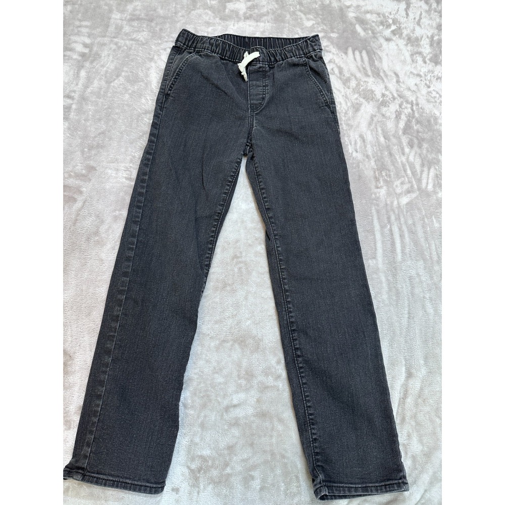 Old Navy Denim Pants Boys Size Large 10/12 Charcoal Gray Drawstring Straight Leg